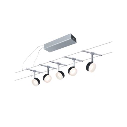 Paulmann 94457 - SETTI 5xLED/4W Täydellinen vaijerijärjestelmä CLEAR 230V musta/kiiltävä kromi