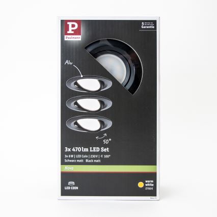 Paulmann 94471 - SETTI 3xLED/6W IP23 Kylpyhuoneen upotettu valo NOVA 230V