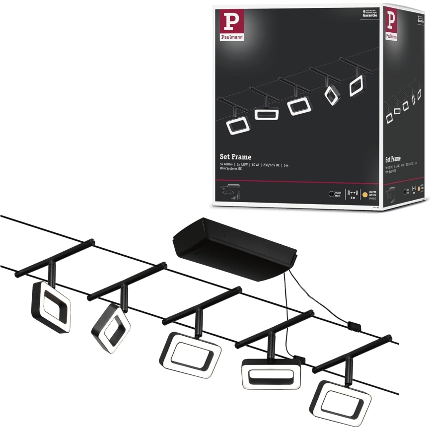 Paulmann 94485 - SETTI 5xLED/4,8W Täydellinen vaijerisysteemi FRAME 230V musta