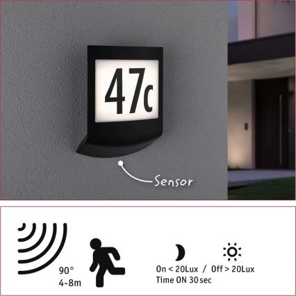 Paulmann 94513 - RGBW LED/8,2W IP44 Himmennettävä talonumerovalaisin hämäräkytkimellä PADEA 230V antrasiitti