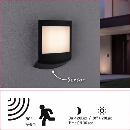 Paulmann 94513 - RGBW LED/8,2W IP44 Himmennettävä ulkoseinävalaisin liike- ja hämäräanturilla PADEA 230V antrasiitti