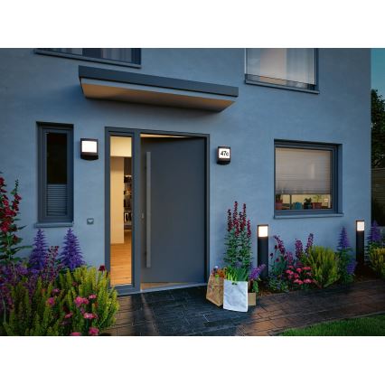 Paulmann 94514 - LED/8,5W IP44 Himmennettävä talonumerokilpi liiketunnistimella ja hämäräkytkimellä PADEA 230V antrasiitti