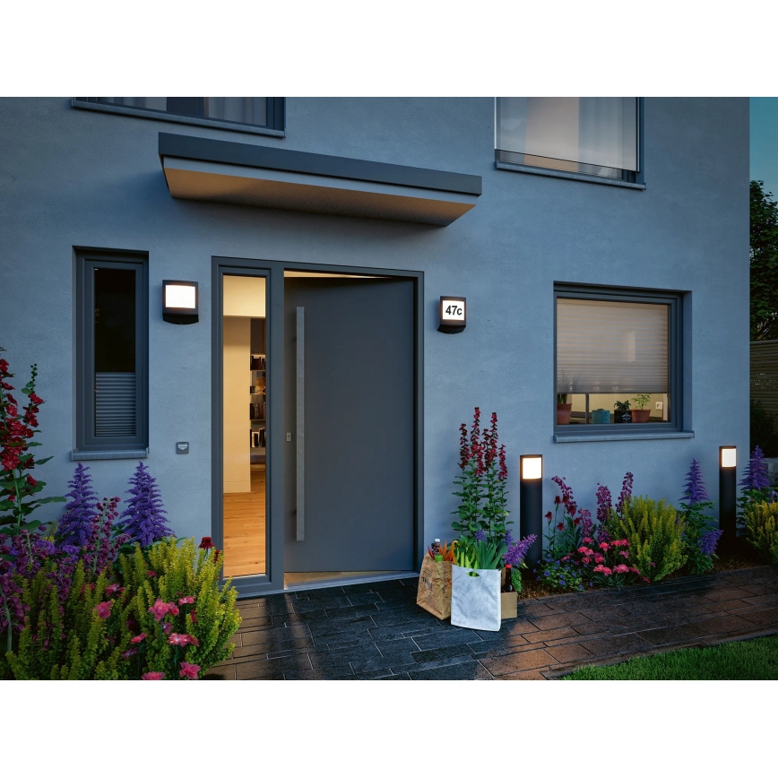 Paulmann 94514 - LED/8,5W IP44 Himmennettävä talonumerokilpi liiketunnistimella ja hämäräkytkimellä PADEA 230V antrasiitti