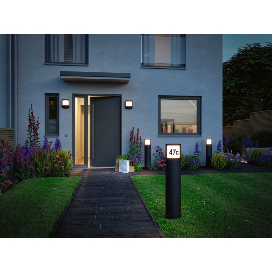 Paulmann 94514 - LED/8,5W IP44 Himmennettävä talonumerokilpi liiketunnistimella ja hämäräkytkimellä PADEA 230V antrasiitti