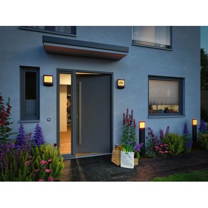 Paulmann 94515 - LED/8,5W IP44 Himmennettävä talonumerovalaisin liike- ja hämärätunnistimella PADEA 230V antrasiitti