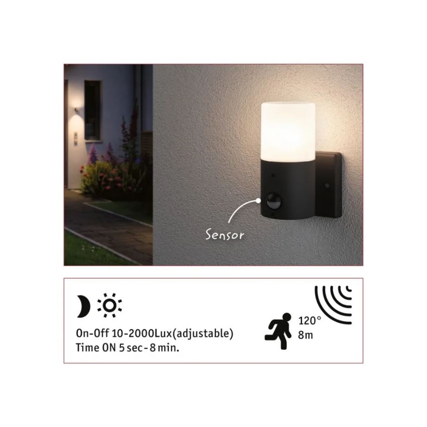 Paulmann 94648 - 1xE27/15W IP44 Ulkovalo anturilla TUBS 230V