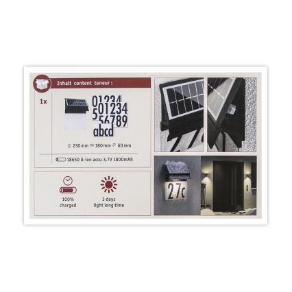 Paulmann 94694 - LED/0,2W IP44 Aurinkokäyttöinen talonumero NEDA 3,7V 1800 mAh