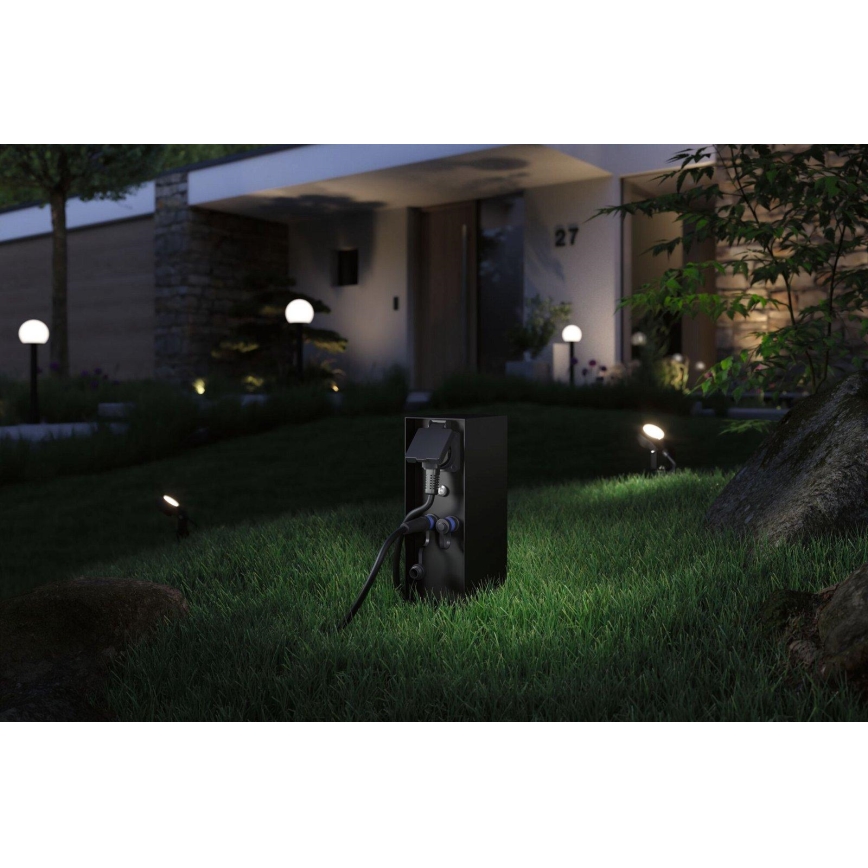 Paulmann 94701 -Ulkopistorasiapylväs hämäräsensori RIO 2Z SCHUKO 230V IP44