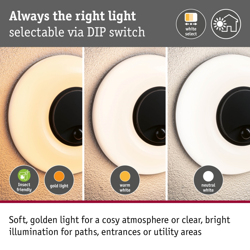 Paulmann 94956 - LED/20,5W IP65 Himmennettävä ulkoseinävalaisin liike- ja hämärätunnistimella AUREVA 230V 2200/3000/4000K antrasiitti