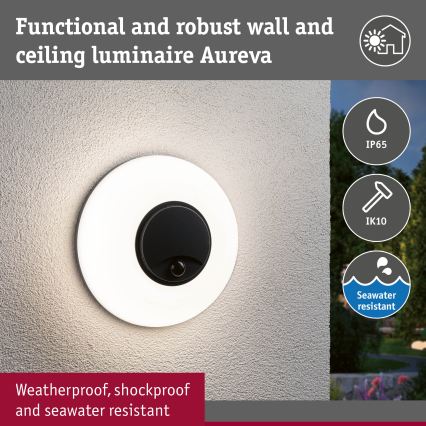 Paulmann 94956 - LED/20,5W IP65 Himmennettävä ulkoseinävalaisin liike- ja hämärätunnistimella AUREVA 230V 2200/3000/4000K antrasiitti