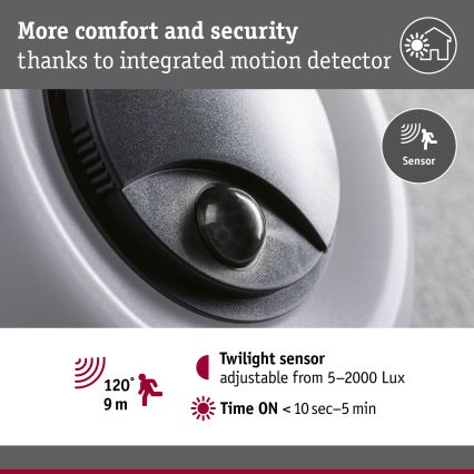 Paulmann 94956 - LED/20,5W IP65 Himmennettävä ulkoseinävalaisin liike- ja hämärätunnistimella AUREVA 230V 2200/3000/4000K antrasiitti