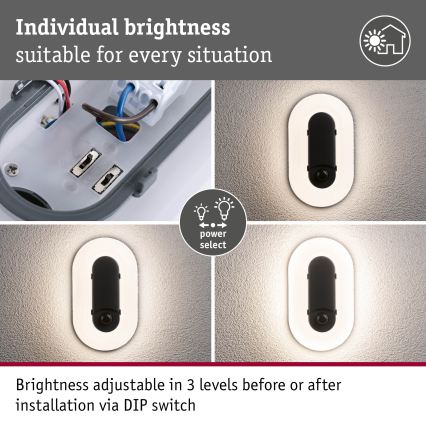 Paulmann 94958 - LED/18,5W IP65 Himmennettävä ulkoseinävalaisin liiketunnistimella ja hämäräkytkimellä ELUNOR 230V 2200/3000/4000K antrasiitti