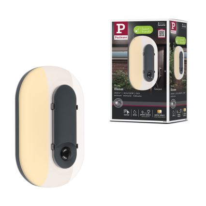 Paulmann 94958 - LED/18,5W IP65 Himmennettävä ulkoseinävalaisin liiketunnistimella ja hämäräkytkimellä ELUNOR 230V 2200/3000/4000K antrasiitti