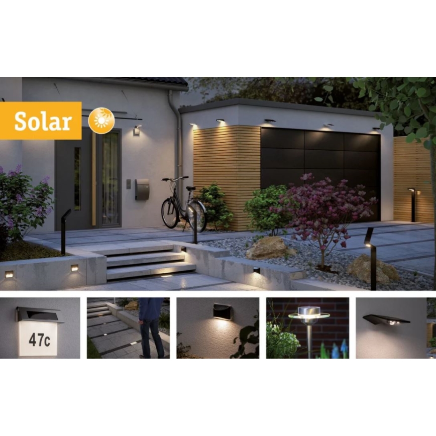 Paulmann 95393 - LED/4W IP44 himmennettävä aurinkokennoseinävalaisin anturilla SOLVEIG 3,7V 2000 mAh