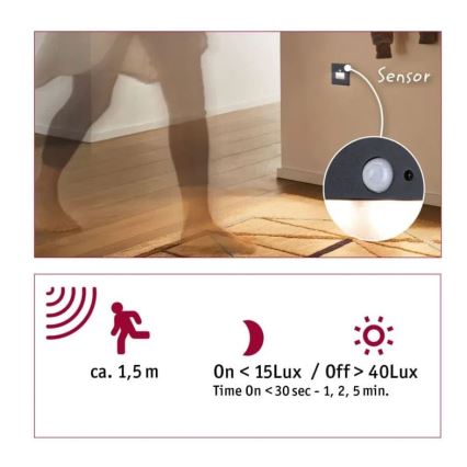 Paulmann  93135 - LED/1,2W Portaikon valo anturilla EDGE 230V musta