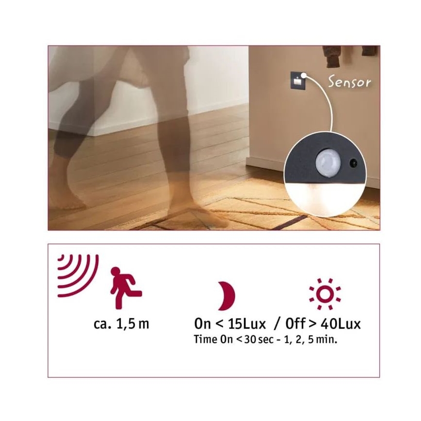 Paulmann  93135 - LED/1,2W Portaikon valo anturilla EDGE 230V musta