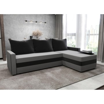 Pehmustettu monikäyttöinen L-muotoinen avattava kulmasohva BRISTOL, harmaa/musta