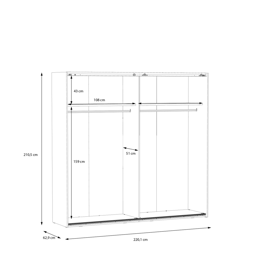 Peilillinen OREN-vaatekaappi 220x210 cm artisan-tammi