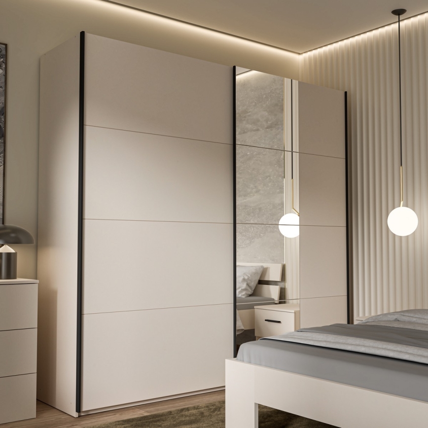 Peilillinen vaatekaappi ODEN 220x210 cm beige