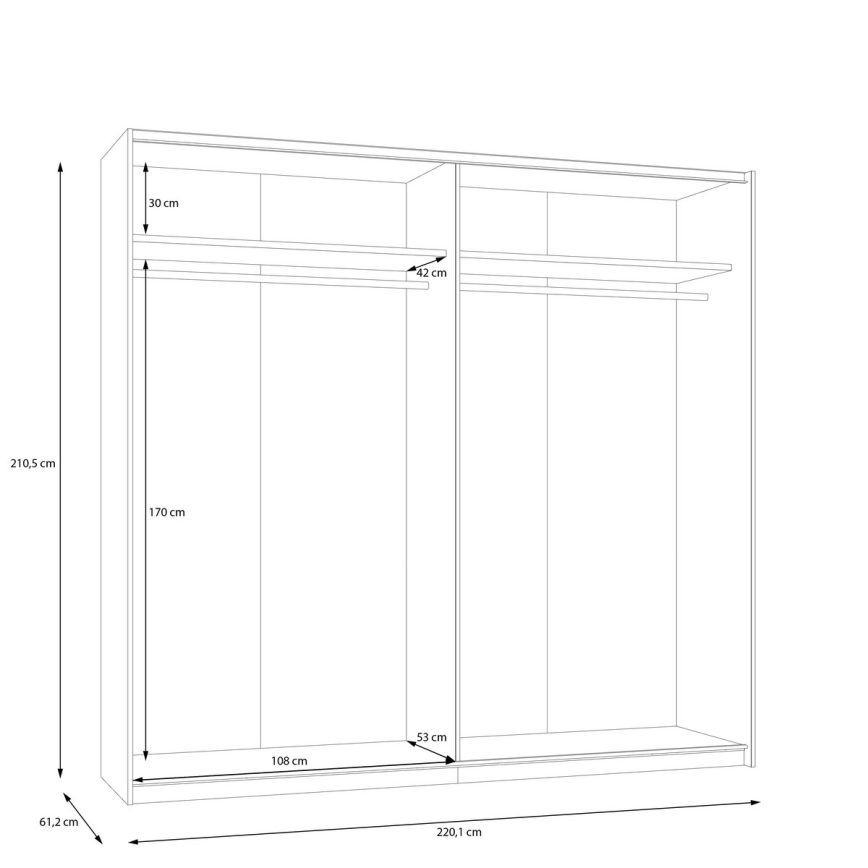 Peilillinen vaatekaappi ODEN 220x210 cm beige