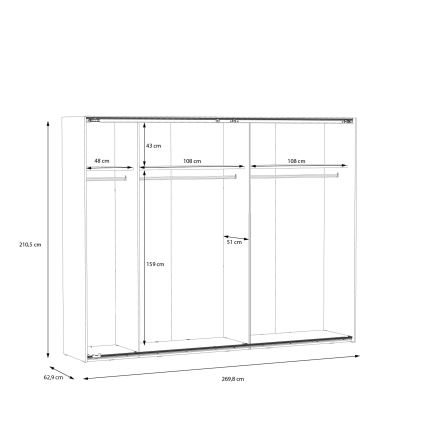 Peilillinen vaatekaappi OREN 270x210 cm artisan-tammi