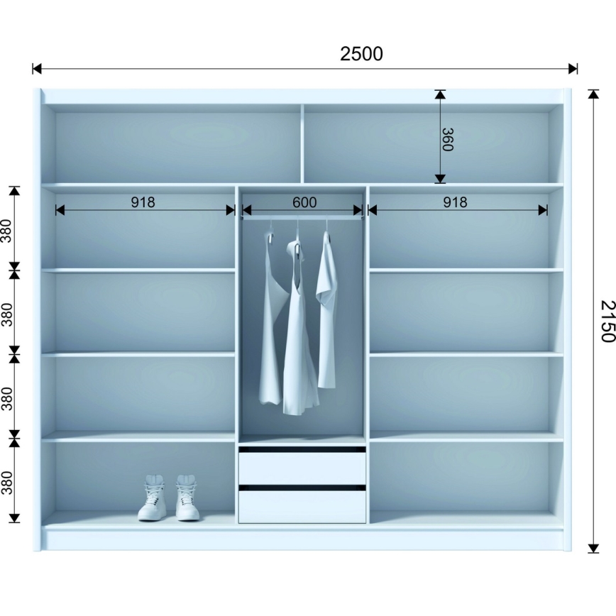 Peilillinen vaatekaappi SANTINO 250x215 cm craft-tammi/musta