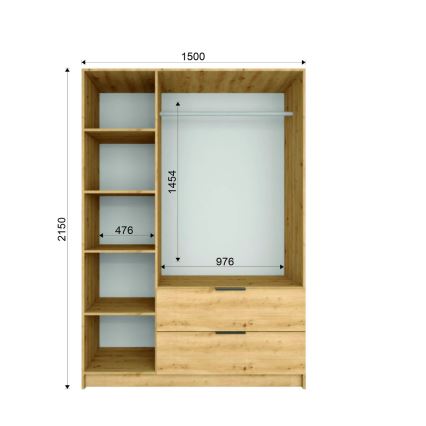 Peilillinen VISTA-vaatekaappi 150x215 cm artisan-tammi/grafiitti