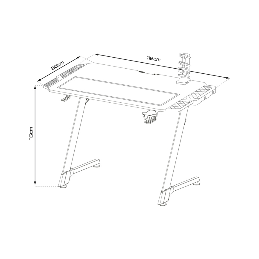 Pelipöytä SNAKE LED mukana RGB taustavalo 100x60 cm musta