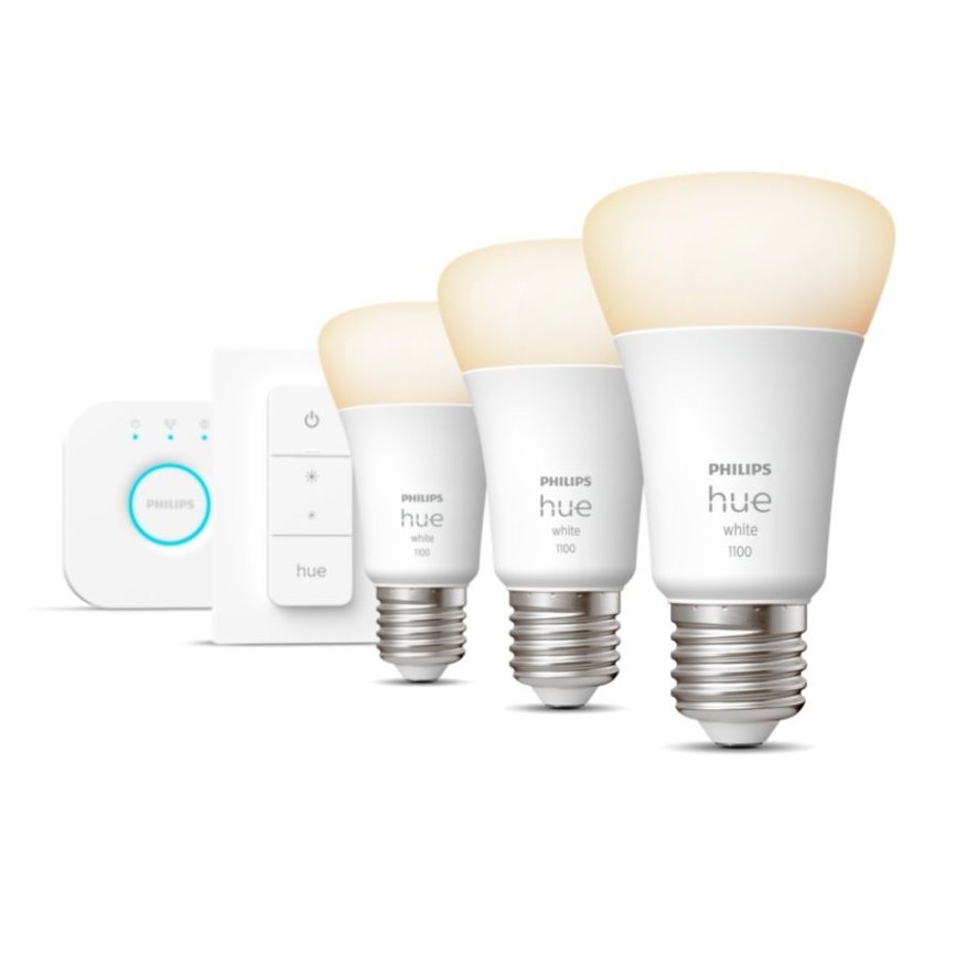 Peruspaketti Philips Hue WHITE 3xE27/9,5W 2700K + Hue Bridge ja himmennin