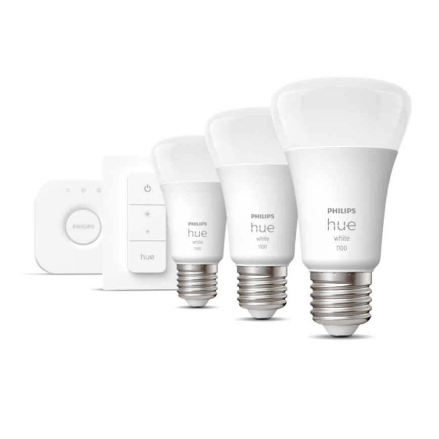 Peruspaketti Philips Hue WHITE 3xE27/9,5W 2700K + Hue Bridge ja himmennin