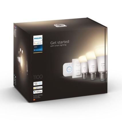 Peruspaketti Philips Hue WHITE 3xE27/9,5W 2700K + Hue Bridge ja himmennin