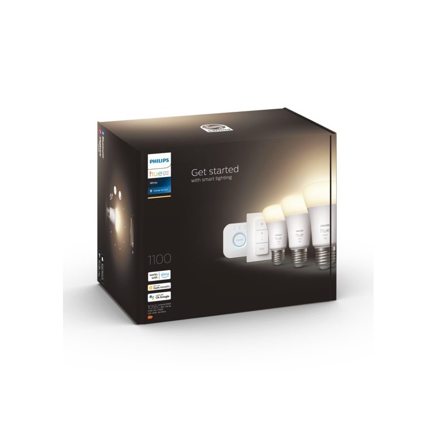 Peruspaketti Philips Hue WHITE 3xE27/9,5W 2700K + Hue Bridge ja himmennin