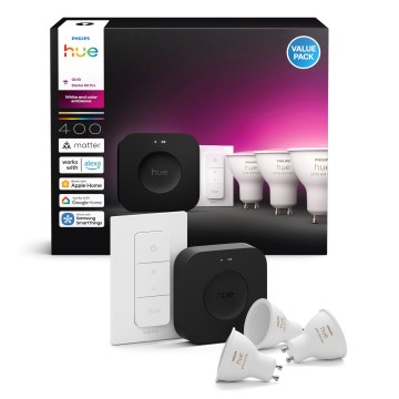 Perussetti Philips Hue WHITE AND COLOR AMBIANCE 3xGU10/4,2W 2000-6500K + Hue Bridge ja himmentimenkytkin