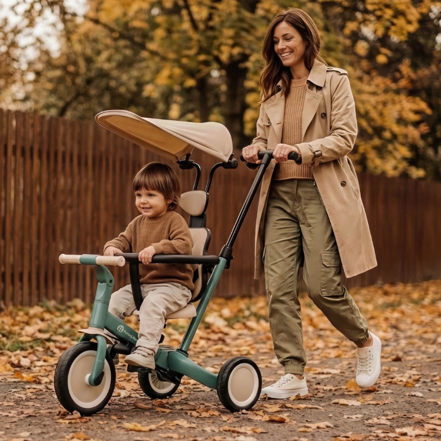 PETITE&MARS - Lasten 5-in-1 kolmipyörä TURBO PLUS Utuisen vihreä