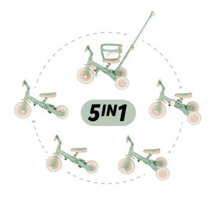 PETITE&MARS - Lasten kolmipyörä 5-in-1 TURBO LIMITED Green Twist