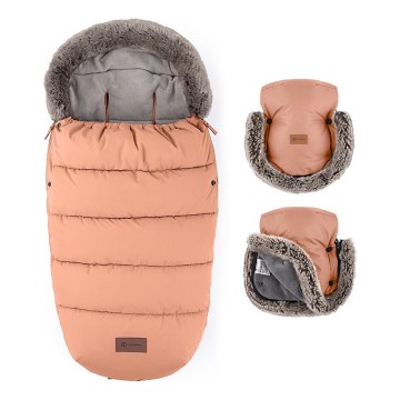 PETITE&MARS - SETTI Lapsen makuupussi 4-in-1 COMFY + rattaiden käsisuojat FURRY Pastel Peach