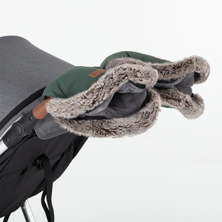 PETITE&MARS - SETTI Vaunupussi 4-in-1 COMFY + työntöaisan lämpökäsineet FURRY Khaki