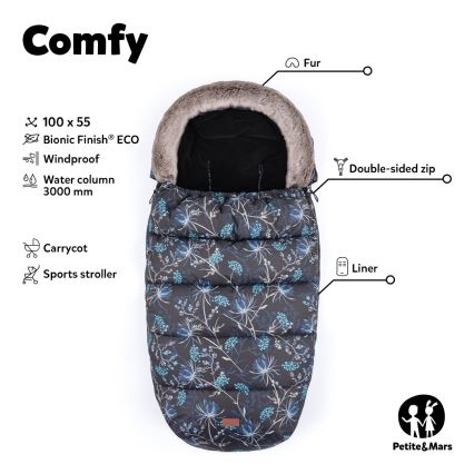PETITE&MARS - SETTI Vauvan jalkapeite 4in1 COMFY + rattaiden käsisuoja FURRY Ruusu Petal