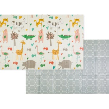 PETITE&MARS - Taitettava leikkimatto CAMPY Animals&Hexagon