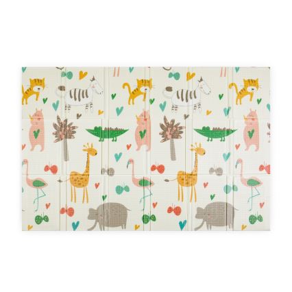 PETITE&MARS - Taitettava leikkimatto CAMPY Animals&Hexagon