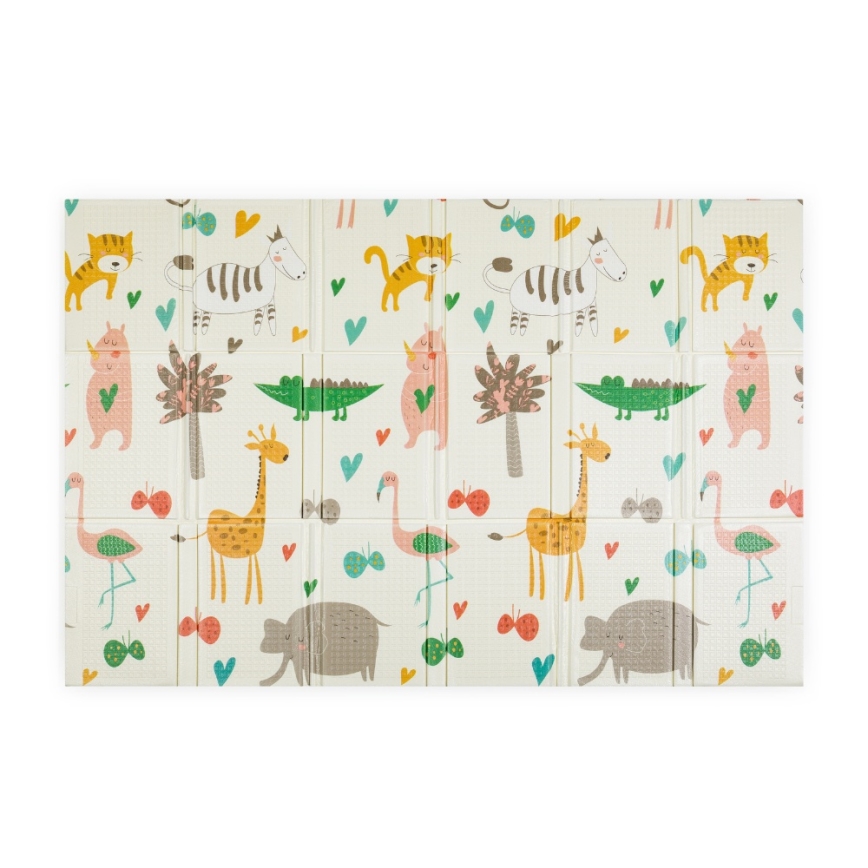 PETITE&MARS - Taitettava leikkimatto CAMPY Animals&Hexagon