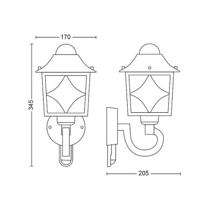 Philips 1747842PN - Seinävalaisin ulkokäyttöön sensorilla 1xE27/60W/230V IP44