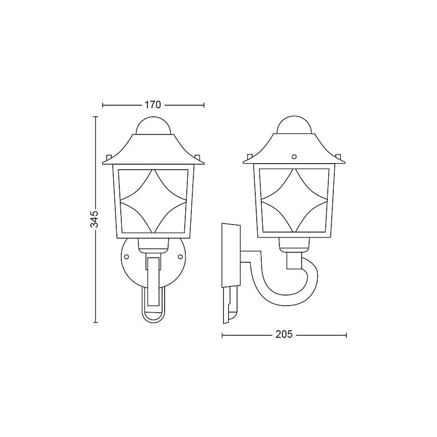 Philips 1747842PN - Seinävalaisin ulkokäyttöön sensorilla 1xE27/60W/230V IP44