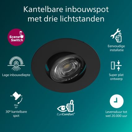 Philips - 3 kpl himmennettäviä upotettavia CILANTRO-alasvalaisimia LED/5W/230V 4000K musta