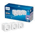 Philips - 3 kpl Schuko-älypistorasia, 2300 W, Wi-Fi