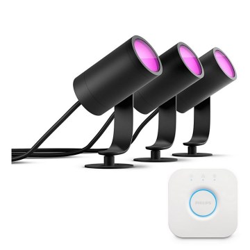 Philips - 3 kpl setti RGB-LED-himmennettäviä kohdevalaisimia Hue LILY LED/8W/230V 2200-6500K IP65 + Hue Bridge