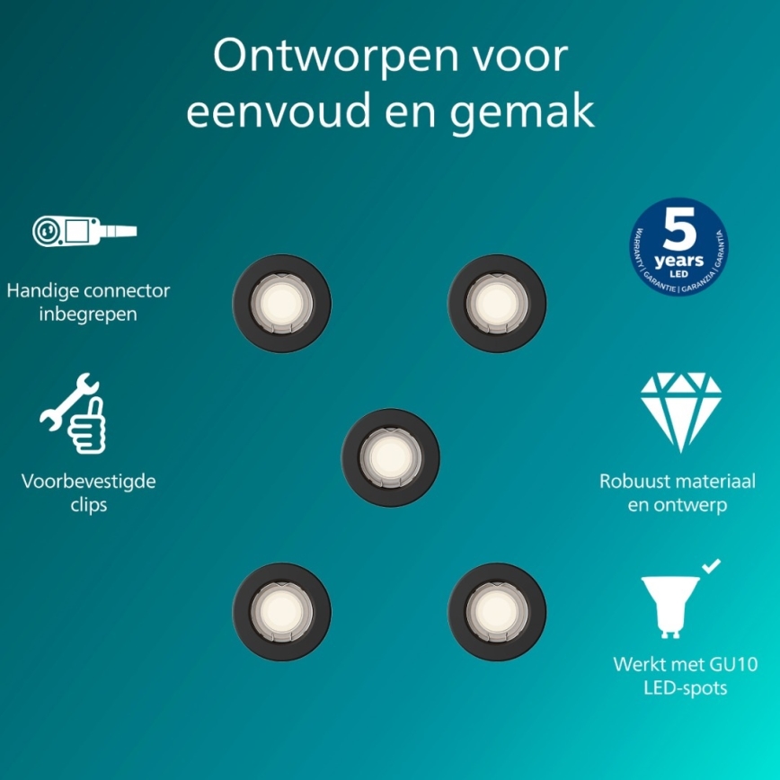 Philips - 5 kpl uppovalaisinta PERIDOT 1xGU10/7W/230V, musta