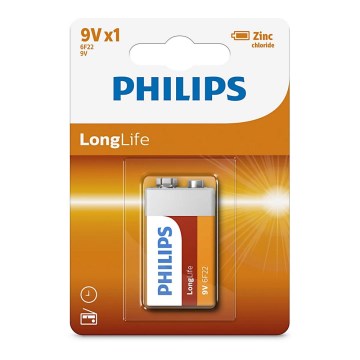Philips 6F22L1B/10 - Sinkkikloridiparisto 6F22 LONGLIFE 9V 150mAh