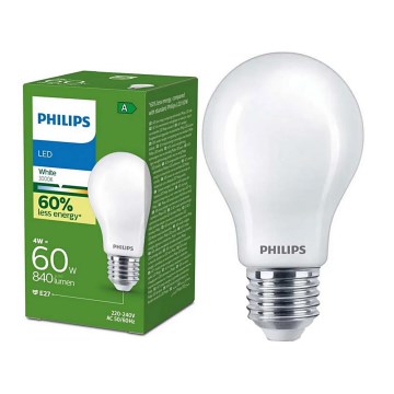 Philips A60 ULTRAEFFICIENT LED-polttimo, E27-kanta, 4 W, 230 V, 3000 K