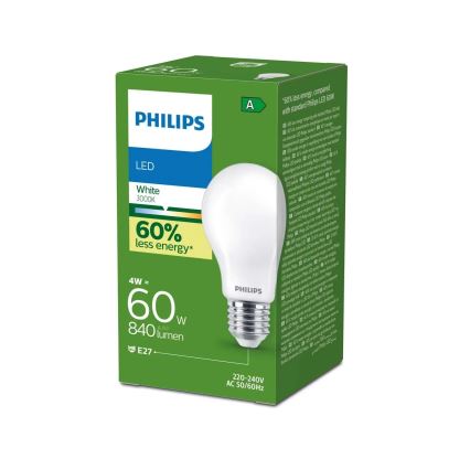 Philips A60 ULTRAEFFICIENT LED-polttimo, E27-kanta, 4 W, 230 V, 3000 K